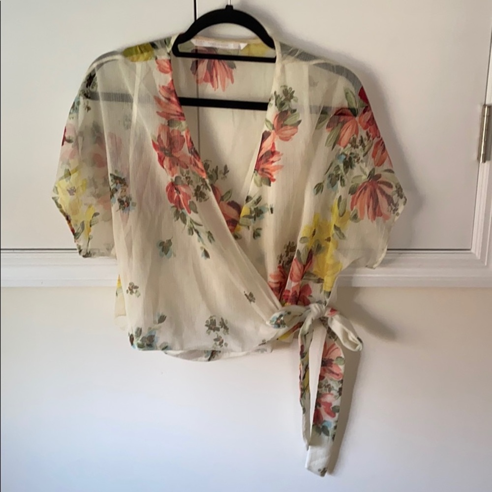 Zara Floral Waist Tie Blouse